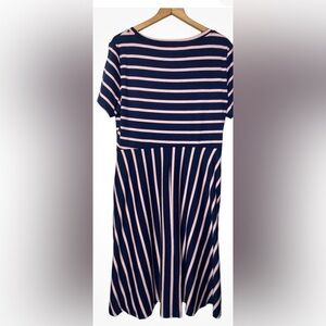 Women Nemidor Blue & Pink Stripe Size 26 Fit Flare Midi Dress NWT